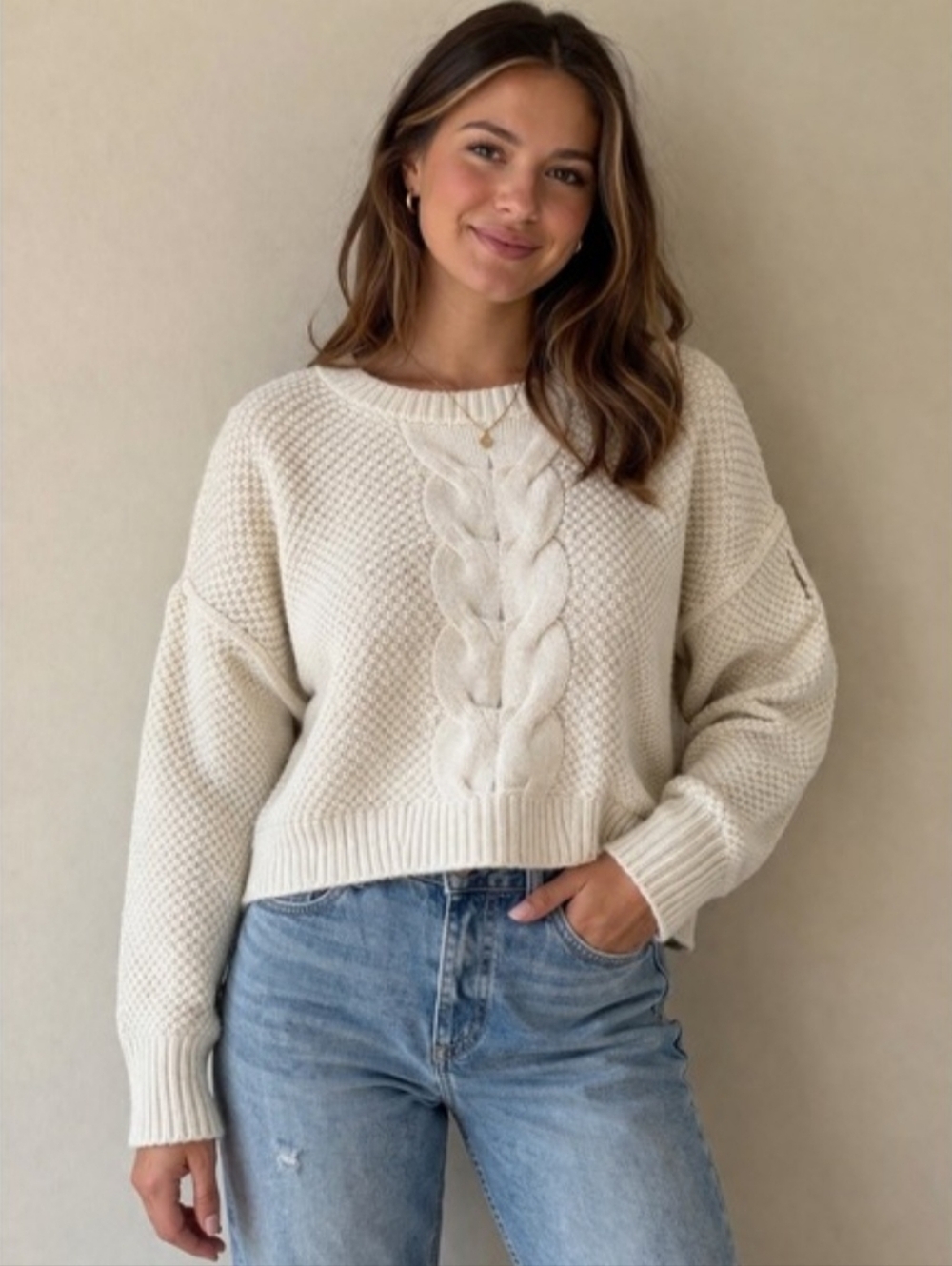 J.Crew Cable Knit Balloon Sleeve Sweater - Medium
